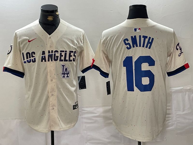 Men Los Angeles Dodgers #16 Smith Cream Fashion Nike Game MLB Jersey style 5->los angeles dodgers->MLB Jersey